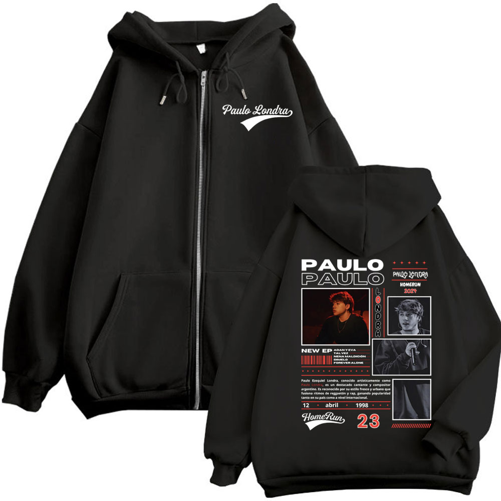 Mens Fashion Zip Up Hoodies - Rapper Paulo Londra Homerun Álbum Merch