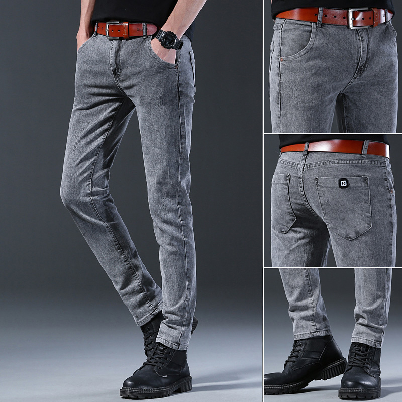 Men'S Fashion Grey Jeans - Calças Jeans Masculinas Slim Elásticas Cinzas,
