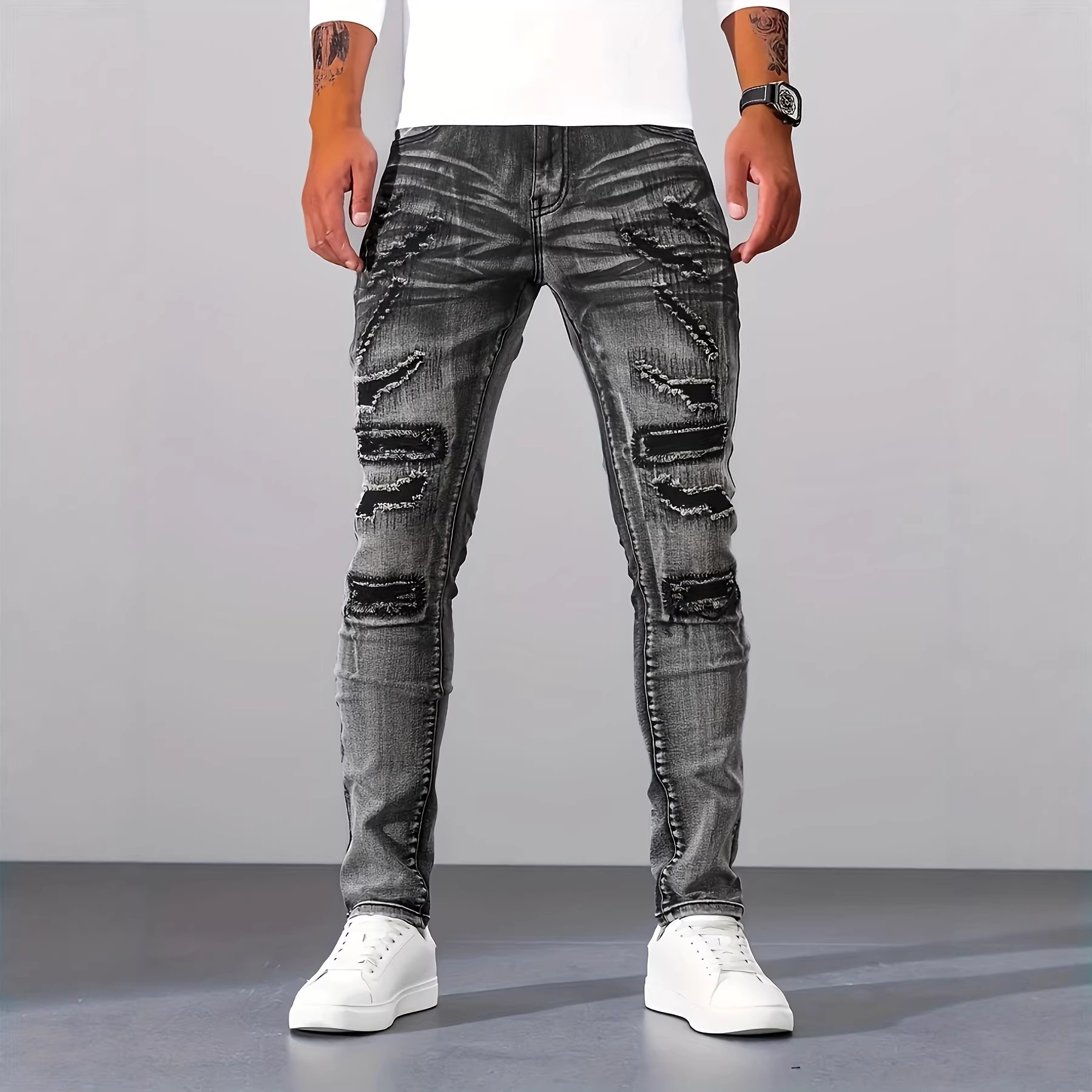 Men'S Fashion Grey Jeans - Calças Jeans Masculinas Cinza Slim Simples