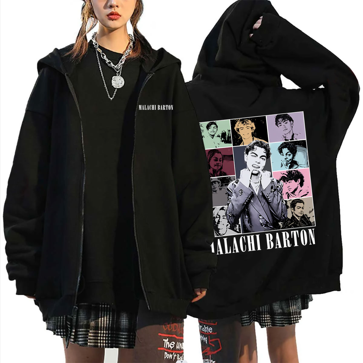Mens Fashion Zip Up Hoodies - Moletom com Zíper Gráfico Malachi Barton,