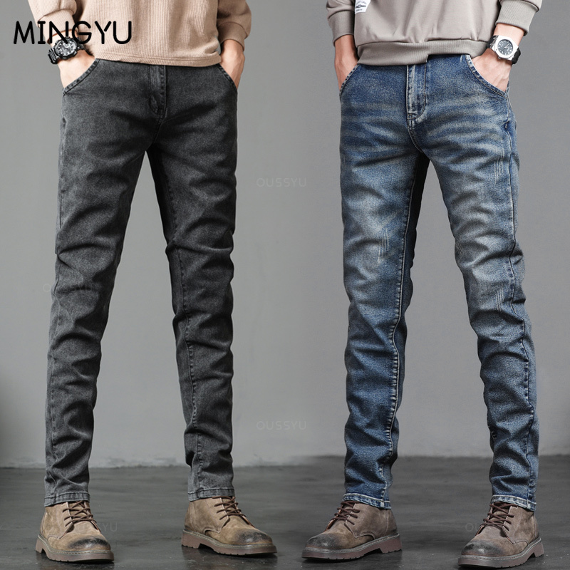 Men'S Fashion Grey Jeans - Primavera outono masculino clássico moda cinza