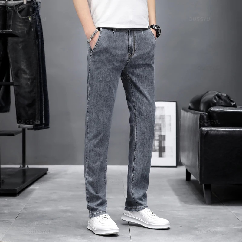 Calças de ganga skinny elástic - Men'S Fashion Grey Jeans avaliação e preço
