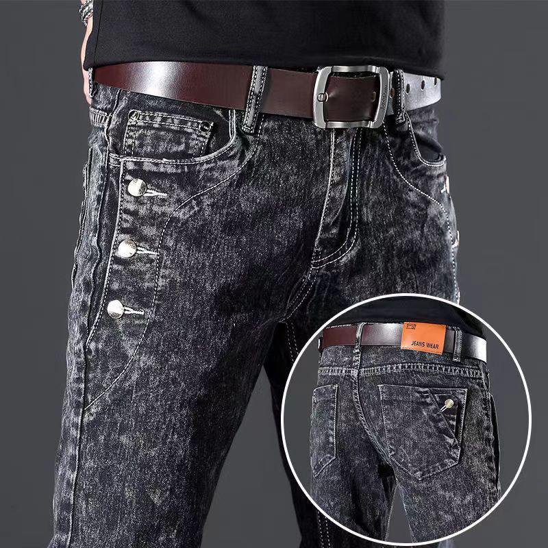 Clássico fino vintage moda mas - Men'S Fashion Grey Jeans avaliação e preço